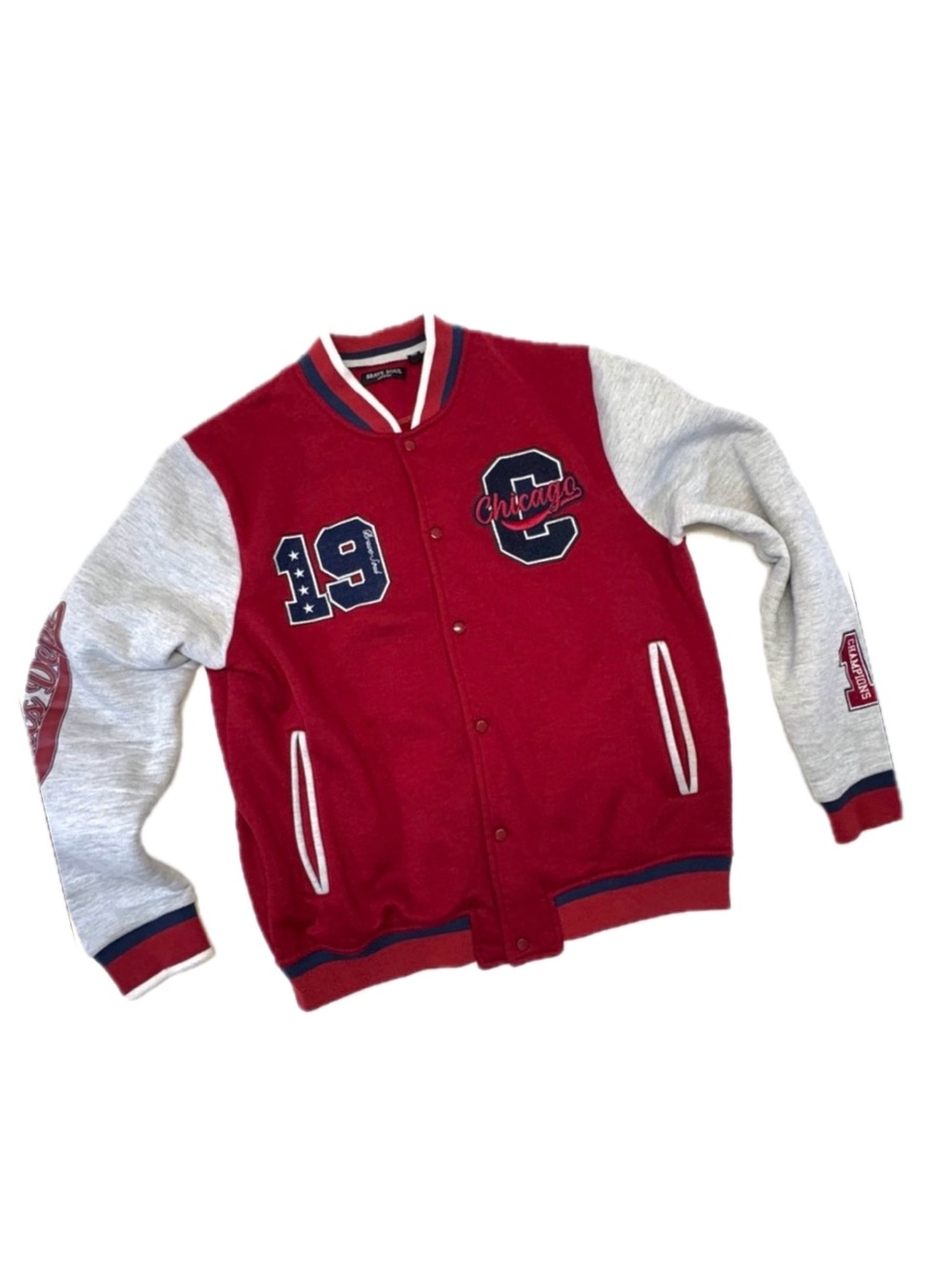 Brave Soul London Chicago Champions Varsity Letterman Jacket Red Grey Mens L